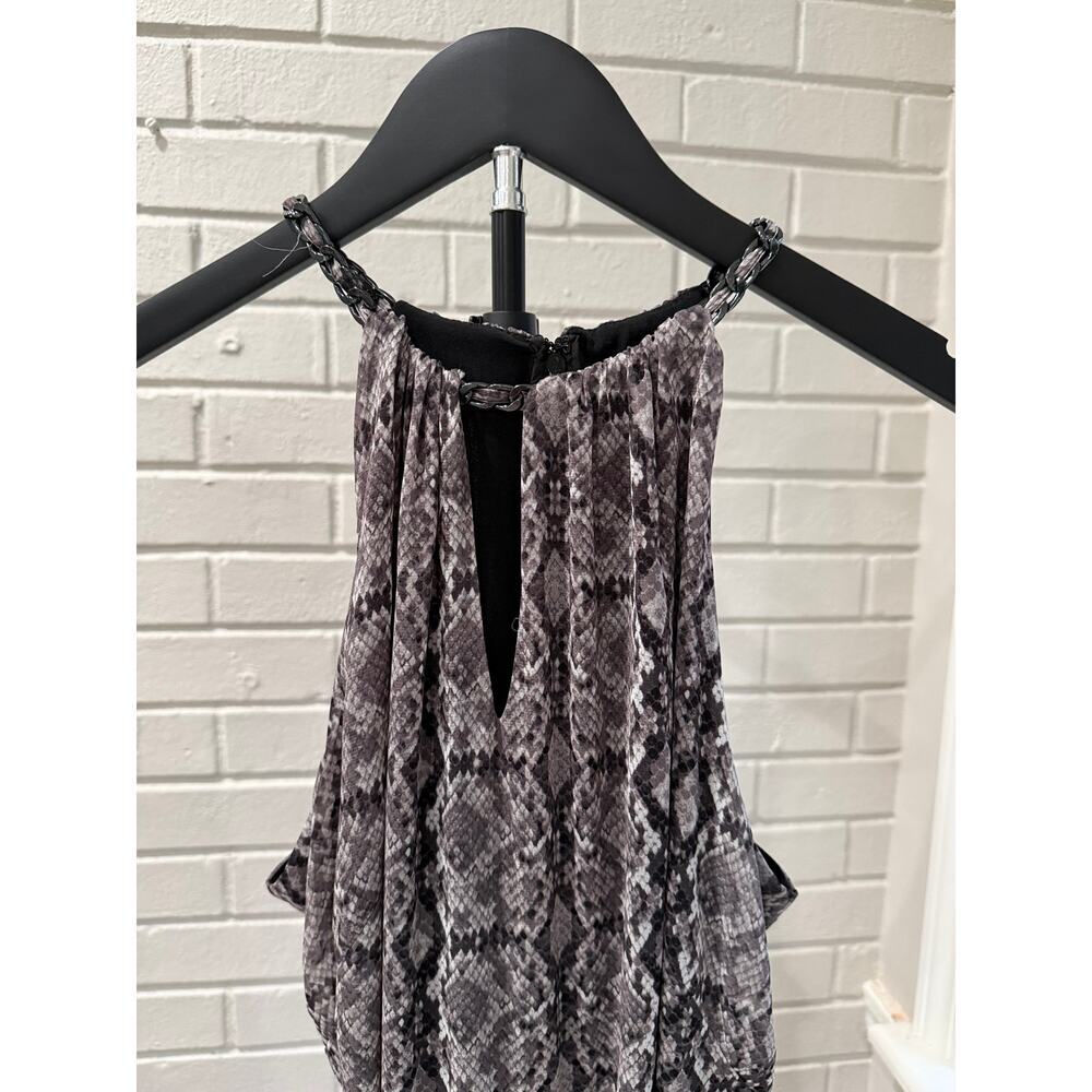 White House Black Market Snake Print Halter Wide Leg Jumpsuit 12P Belted - Picture 2 of 7